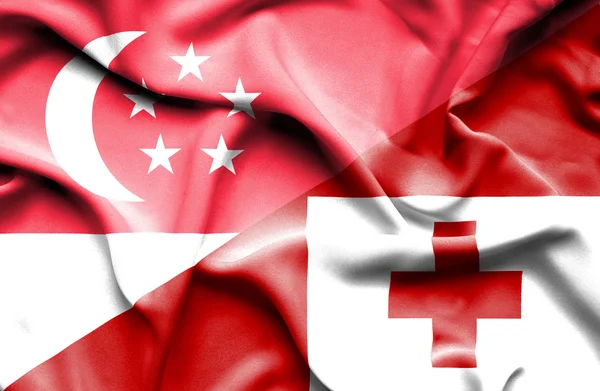 Drapeau ondulé des Tonga et Singapour — Photo