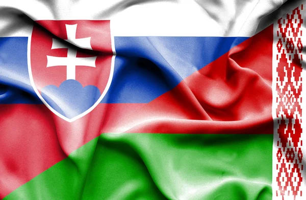 Fahne von Weißrussland und der Slowakei schwenkend — Stockfoto