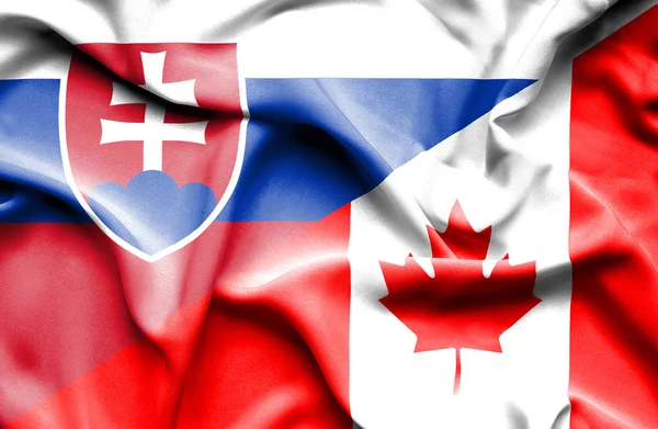 Vlající vlajka Kanady a Slovenska — Stock fotografie