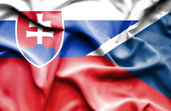チェコ共和国とスロバキアの旗を振っています。 — ストック写真