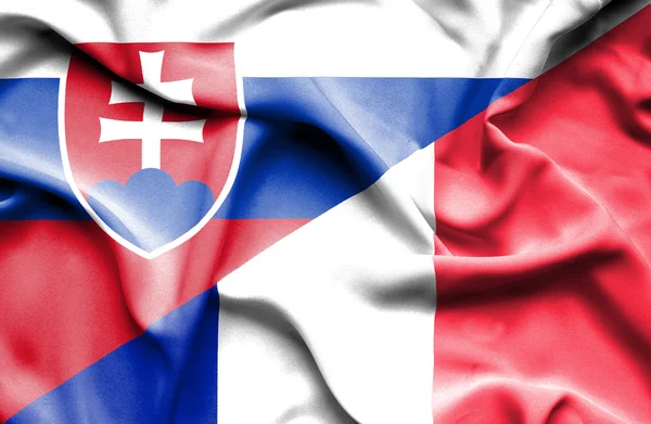 Waving flag of France and Slovakia — Stock Photo, Image