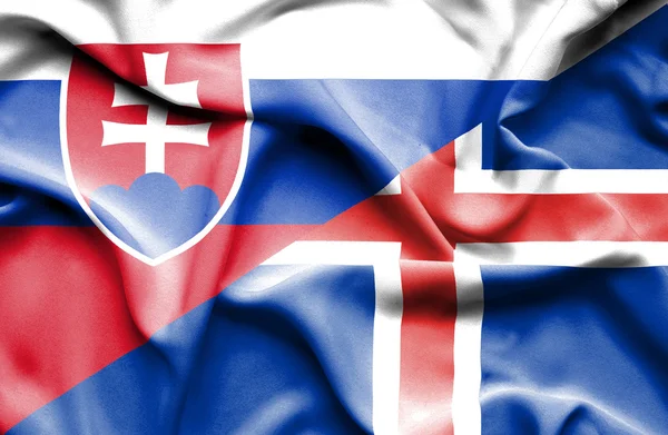 Waving flag of Iceland and Slovakia — Stock Photo, Image