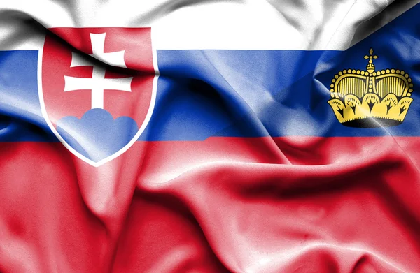 Waving flag of Lichtenstein and Slovakia — Stock Photo, Image
