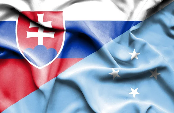 Waving flag of Micronesia and Slovakia — Stock Photo, Image