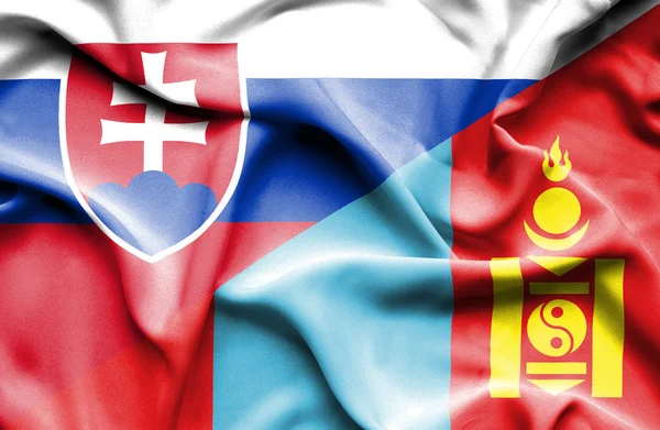 Waving flag of Mongolia and Slovakia — Stock Photo, Image