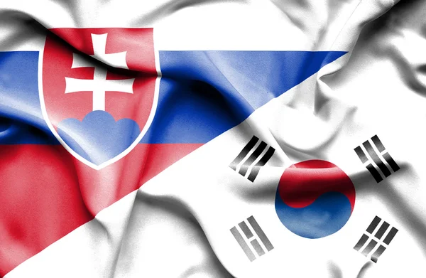 Bandiera sventolante di Corea del Sud e Slovacchia — Foto Stock