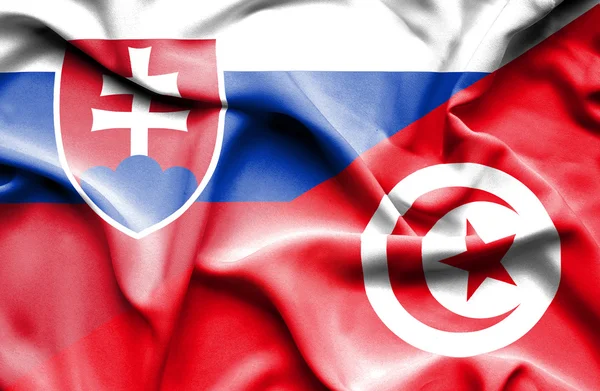 Waving flag of Tunisia and Slovakia — Stock Photo, Image