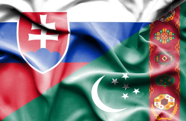 Bandera ondeante de Turkmenistán y Eslovaquia — Foto de Stock