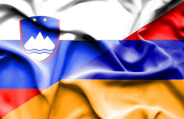 Waving flag of Armenia and Slovenia — Stock Photo, Image