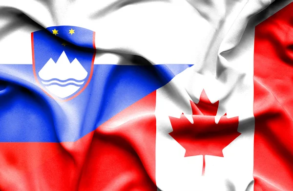 Waving flag of Canada and Slovenia — Stock Photo, Image