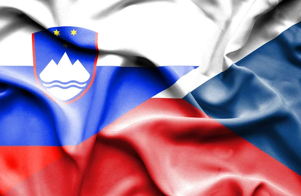 Waving flag of Czech Republic and Slovenia — Stock Photo, Image