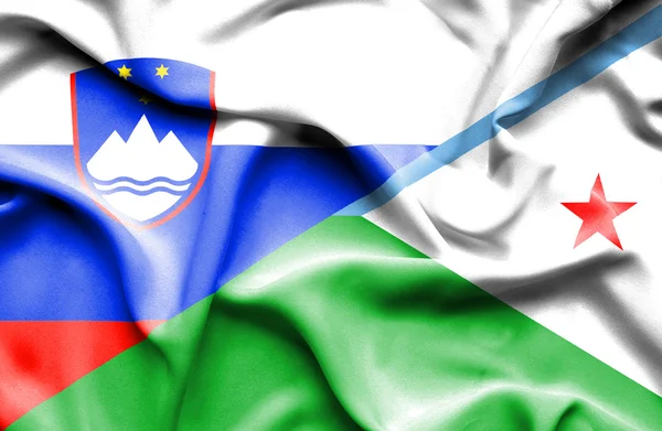 Bandera ondeante de Dijbouti y Eslovenia — Foto de Stock