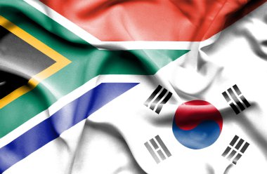 Güney Kore ve Güney Afrika Cumhuriyeti bayrağı sallayarak