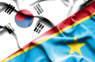 Kongo Demokratik Cumhuriyeti ve Güney Kore bayrağı sallayarak