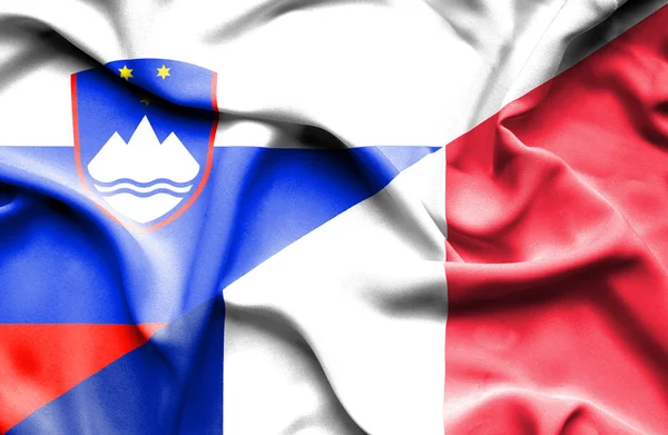 Flagge Frankreichs und Sloweniens schwenken — Stockfoto