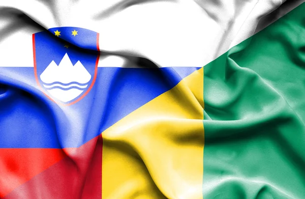 Waving flag of Guinea and Slovenia — Stock Photo, Image