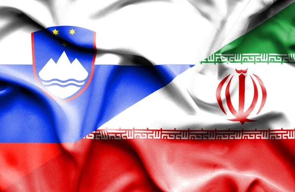Machać flaga Iranu i Słowenii — Zdjęcie stockowe