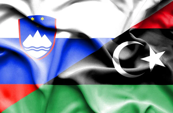 Bandera ondeante de Libia y Eslovenia —  Fotos de Stock