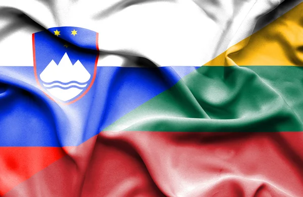 那飘扬的旗帜，立陶宛和斯洛文尼亚 — 图库照片