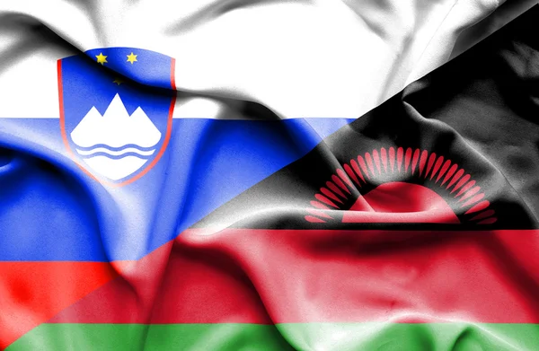 Bandera ondeante de Malawi y Eslovenia — Foto de Stock