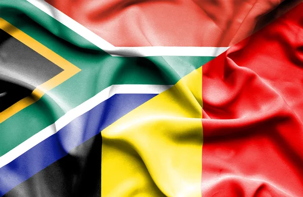 Waving flag of Belgium and South Africa — Stock Photo, Image