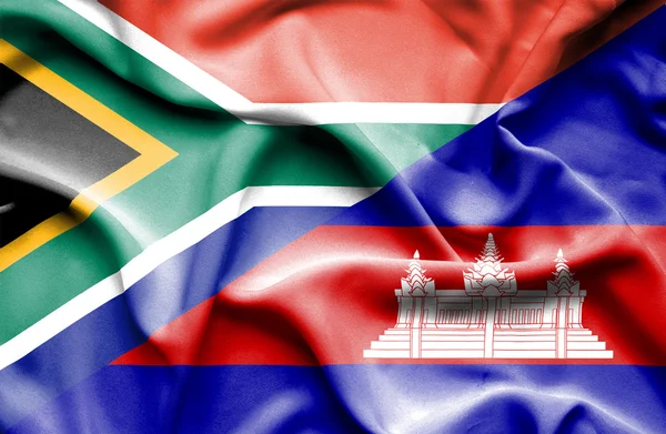 Kambodja och Sydafrika viftande flagga — Stockfoto