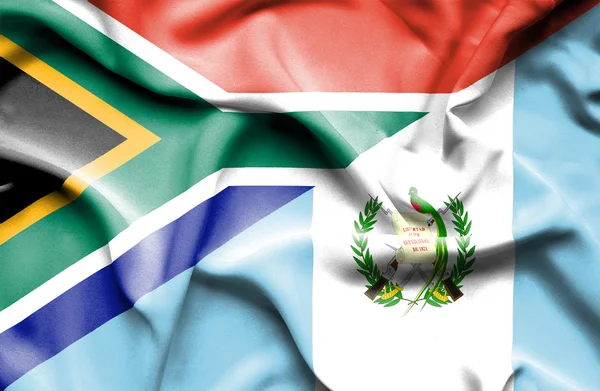 Vlající vlajka Guatemaly a Jižní Afrika — Stock fotografie