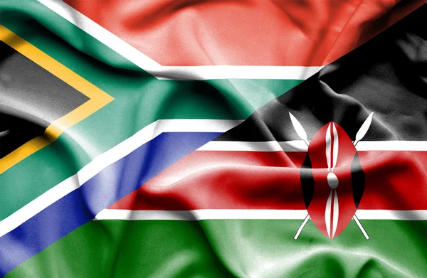 Waving flag of Kenya and  South Africa — Stock Photo, Image