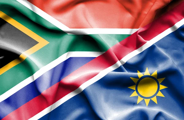 Wapperende vlag van Namibië en Zuid-Afrika — Stockfoto