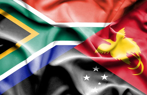 Integetett zászló Pápua Új-guinea és a Dél-afrikai Köztársaság — Stock Fotó