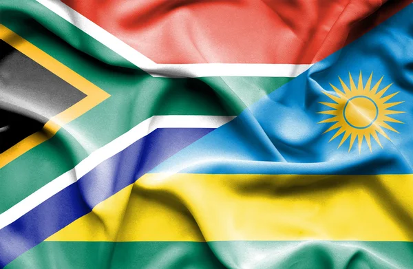 卢旺达和南非那飘扬的旗帜 — 图库照片