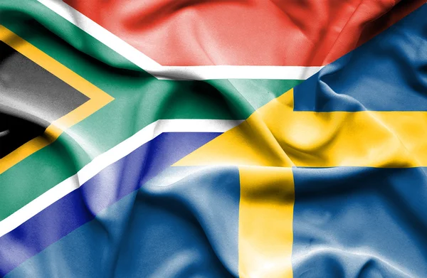 Waving flag of Sweden and South Africa — Stock Photo, Image