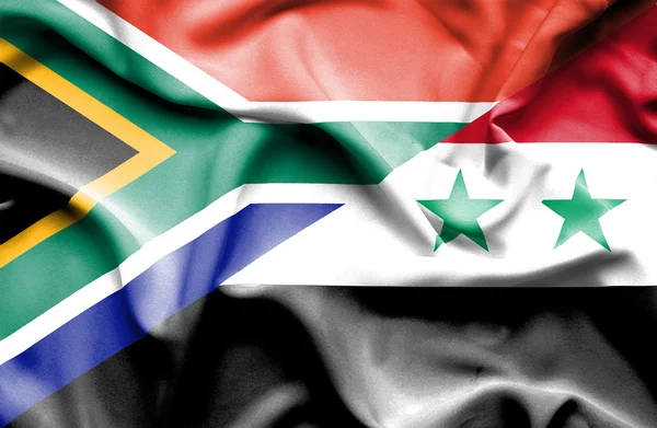 Wapperende vlag van Syrië en Zuid-Afrika — Stockfoto