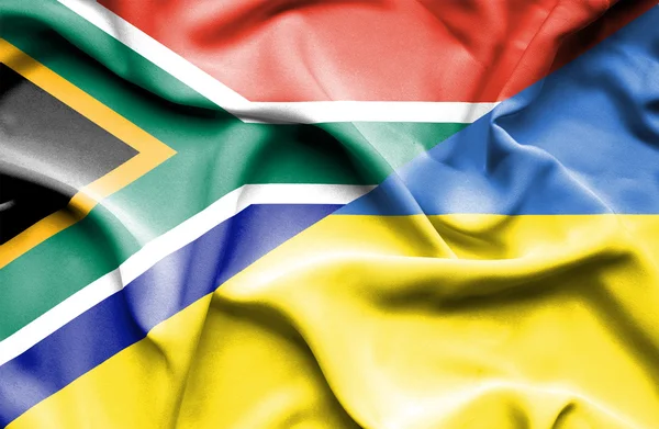 乌克兰和南非那飘扬的旗帜 — 图库照片