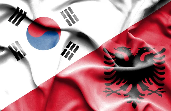 Bandera ondeante de Albania y Corea del Sur — Foto de Stock