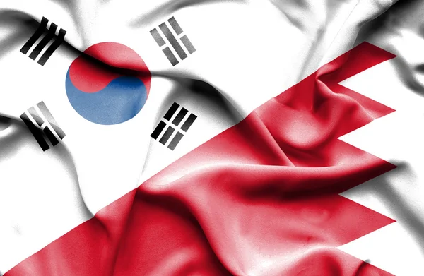 Ondeando la bandera de Bahréin y Corea del Sur — Foto de Stock