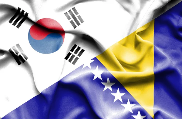 Waving flag of Bosnia and Herzegovina and South Korea — Stock Photo, Image