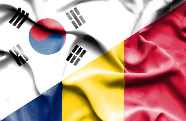 Waving flag of Chad and South Korea — Stock Photo, Image