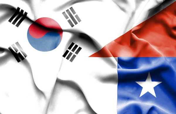 Bandiera sventolante di Cile e Corea del Sud — Foto Stock