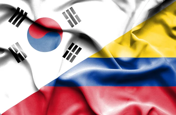 Bandiera sventolante di Colombia e Corea del Sud — Foto Stock