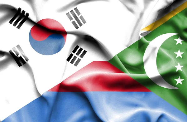 Waving flag of Comoros and South Korea — Stock Photo, Image