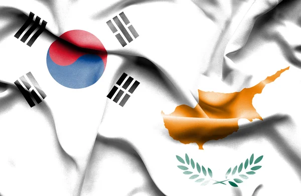 Bandera ondeante de Chipre y Corea del Sur — Foto de Stock