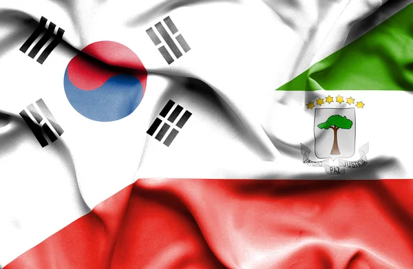 Bandiera sventolante della Giuinea equatoriale e della Corea del Sud — Foto Stock