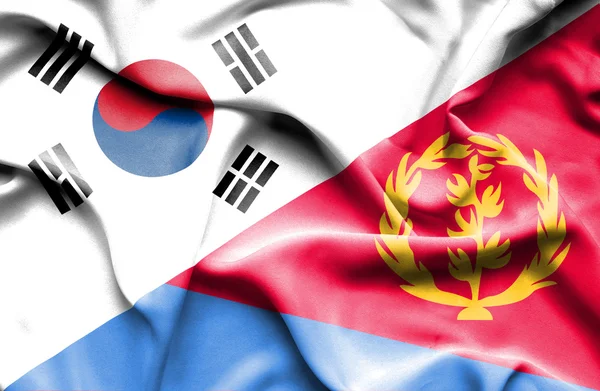 Waving flag of Eritrea and South Korea — Stock Photo, Image
