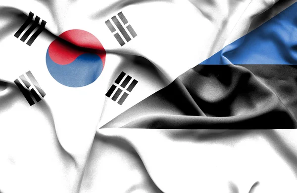 Estland och Sydkorea viftande flagga — Stockfoto