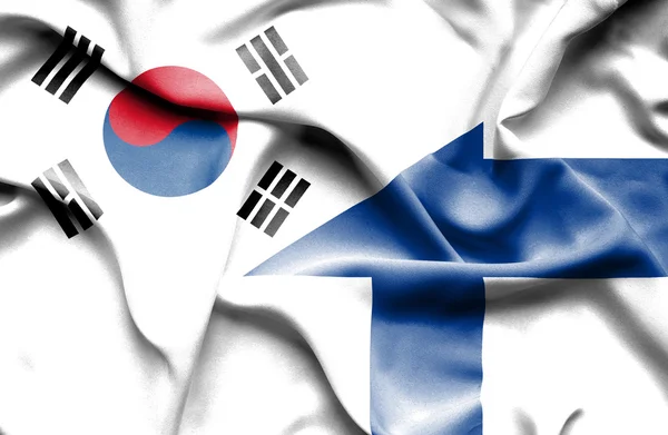 Waving flag of Finland and South Korea — Stock Photo, Image