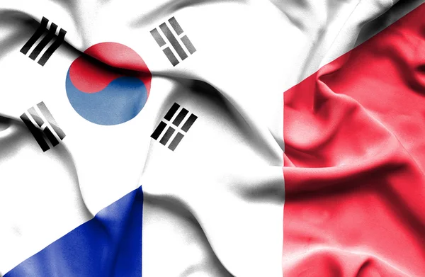 Ondeando la bandera de Francia y Corea del Sur —  Fotos de Stock