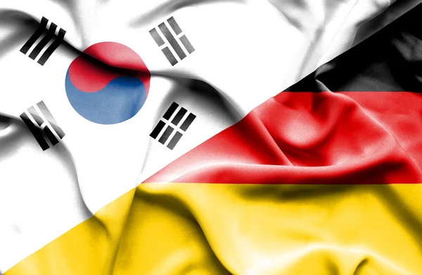 Waving flag of Germany and South Korea — Stock Photo, Image