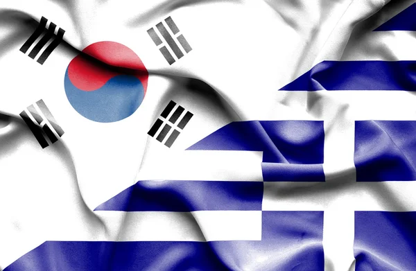 Waving flag of Greece and South Korea — Stock Photo, Image