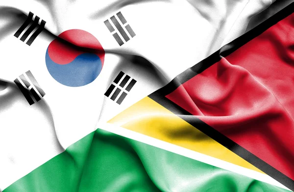 Sventolando bandiera della Guyana e della Corea del Sud — Foto Stock